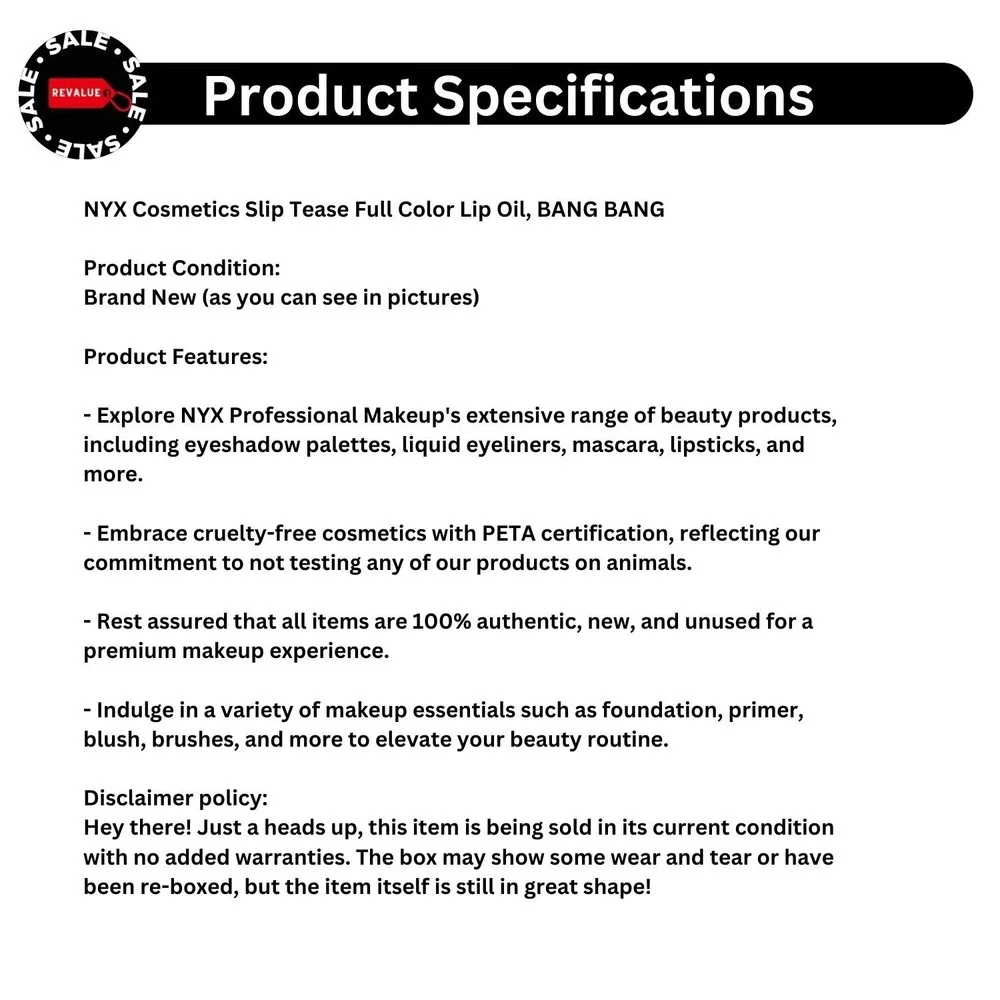 NYX PROFESSIONAL MAKEUP Cosmetics Slip Tease Full Color Lip Oil Bang Bang STL004